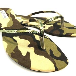 Camouflage camo green olive sequin sandals thongs NEW NIB NWT flip flops 6.5